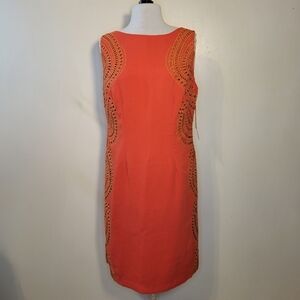 NWT VTG Y2K Leslie Fay (Womens 10) Orange Gold Laser Cut Shift Knee-Length Dress